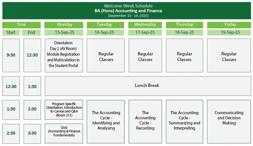 Week of Welcome Schedule